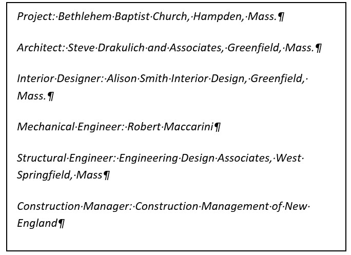 Project credits for Bethlehem Baptist Church